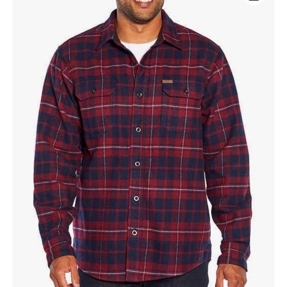 Orvis Heavyweight Flannel Button Down Men's M Red Navy Plaid Long Sleeve Pockets